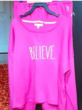 Rae Dunn "Believe" Sweatshirt and Joggers in Lilac Rose